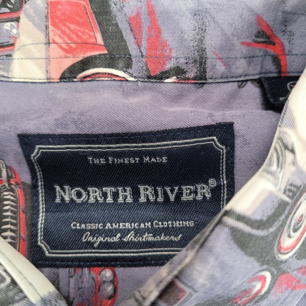 North River Mens Route 66 Classic Car Print Button Down Shirt Blue Short Sleeve - Picture 3 of 6